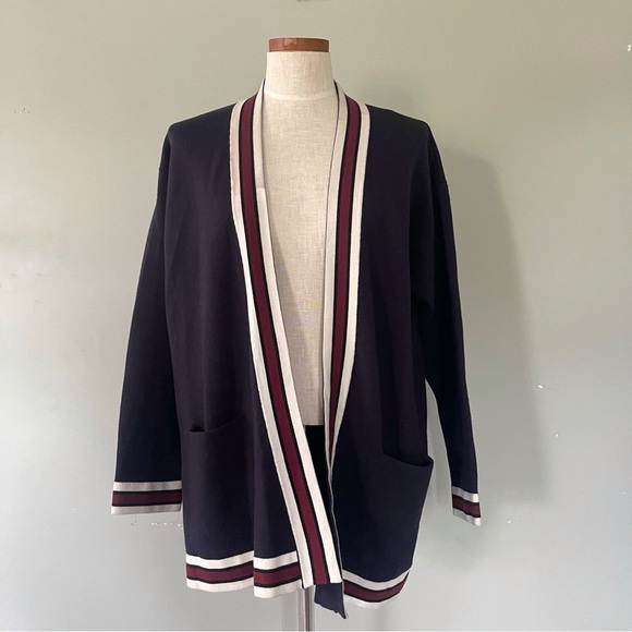 SANDRO Paris Varsity oversized Cardigan Navy Blue size 3 Large preowned - Picture 1 of 6